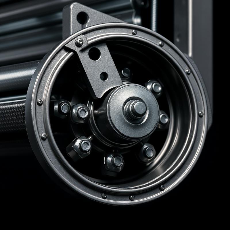 Close-up of TruGlide roll-up door hardware showing steel stamped drums and radial ball bearings